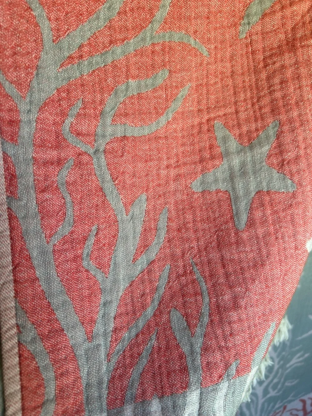 Woven Coastal Turtle 2 Side 100% Cotton Beach Towel Green + Coral NEW